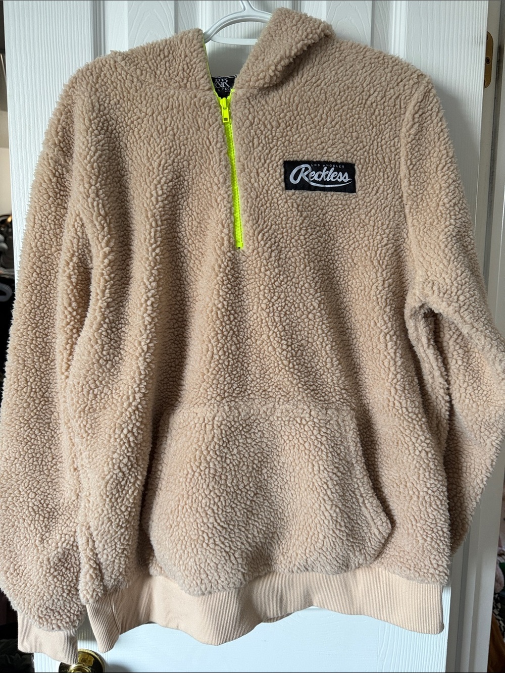 Young & Reckless Tan Sherpa Hoodie with Neon Zip